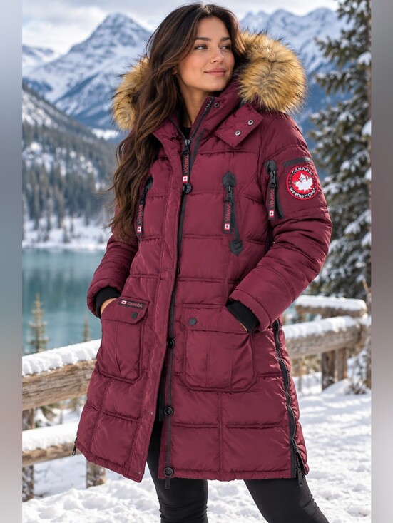 Canada Weather Gear Jackets & Blazers - Canada Weather Gear Women’s XL Long Puffer Parka Faux Fur Hood Burgundy